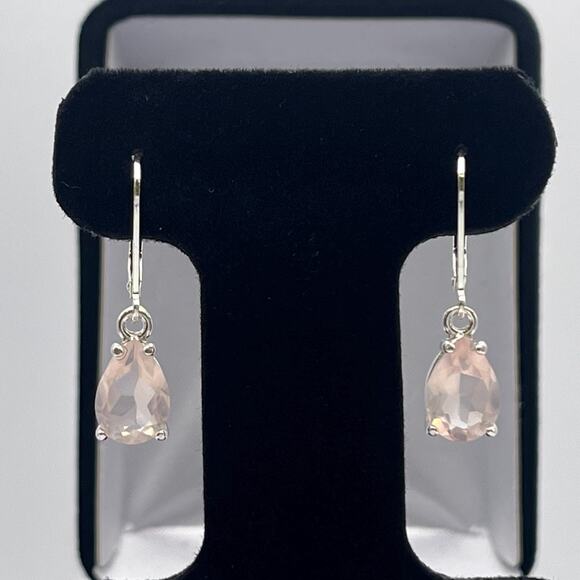 BEAUTIFUL 4ctw Pear Cut Natural Rose Quartz Earrings in Sterling Silver - Picture 6 of 7